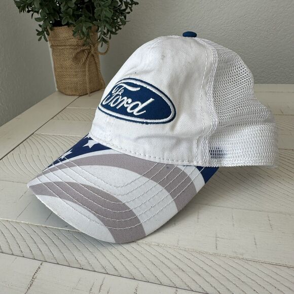 Ford American Flag Trucker Mesh Hat‎ Cap Adjustable Snapback White and Blue - Picture 3 of 11